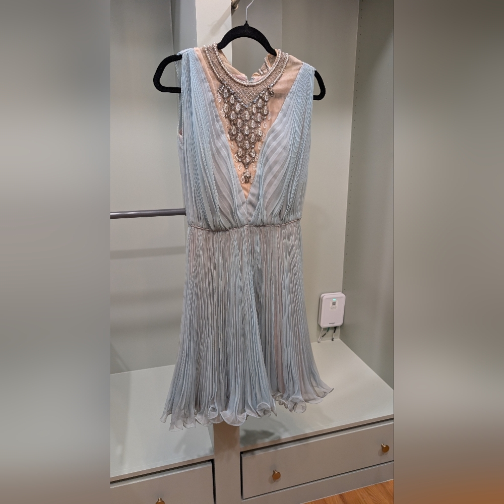 Elegant Blue Pleated Dress